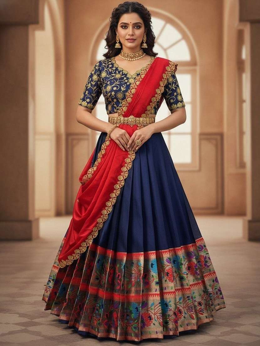 women self design south indian style unstitched lehenga choli