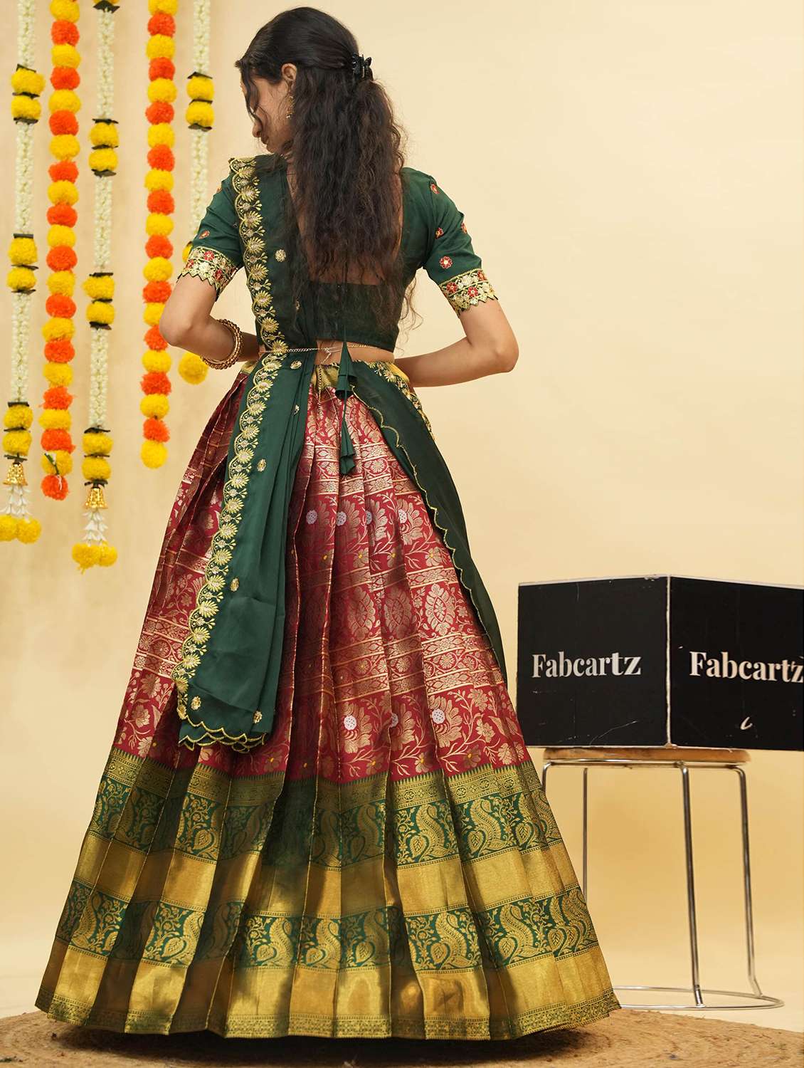 women self design south indian style unstitched lehenga choli - 22240945 -  Standard Image - 1