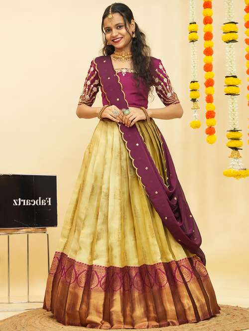 women self design south indian style unstitched lehenga choli - 22240946 -  Standard Image - 0