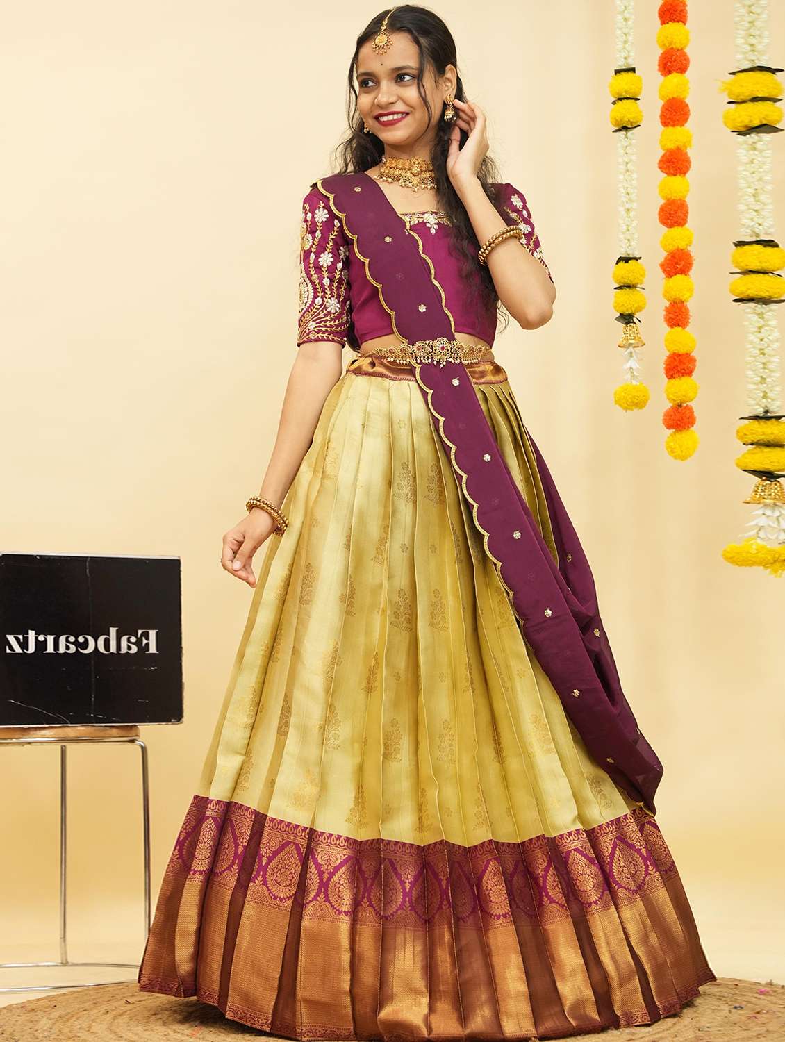 women self design south indian style unstitched lehenga choli - 22240946 -  Standard Image - 1