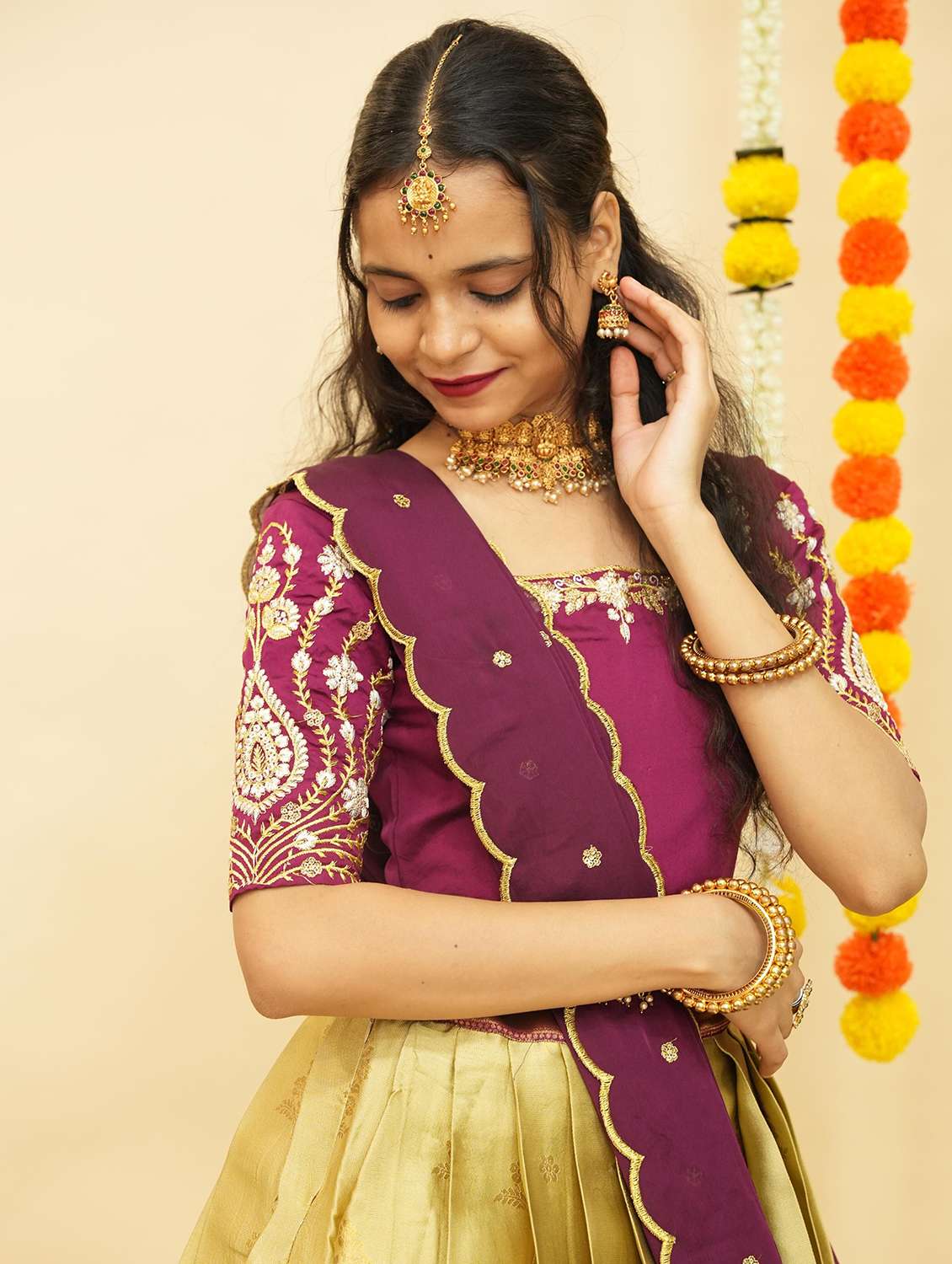 women self design south indian style unstitched lehenga choli - 22240946 -  Standard Image - 4