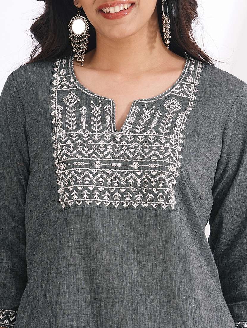 women solid with work three quarter sleeve kurta pant with dupatta set - 22240952 -  Standard Image - 6