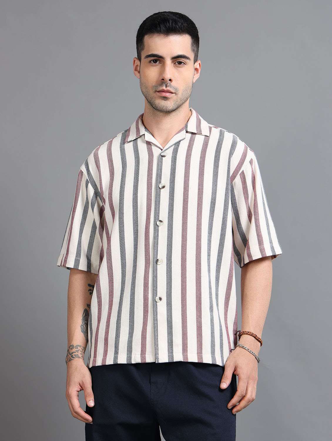 men striped short sleeve loose fit casual shirt - 22240963 -  Standard Image - 1