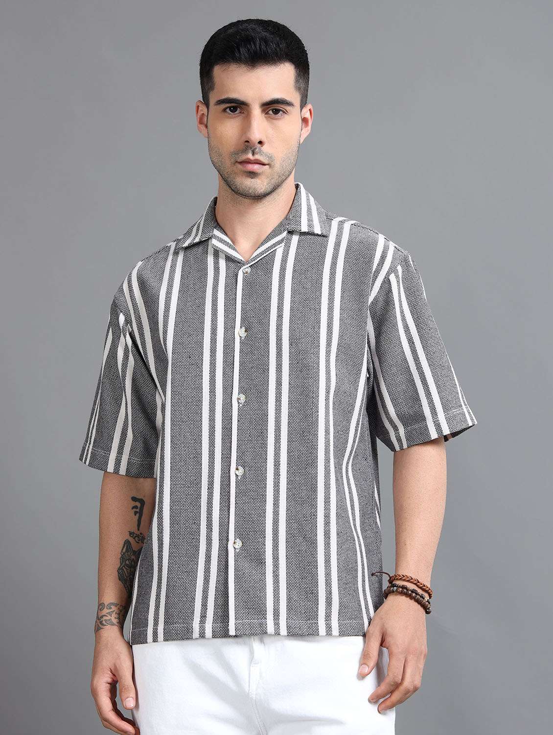 men striped short sleeve loose fit casual shirt - 22240964 -  Standard Image - 1