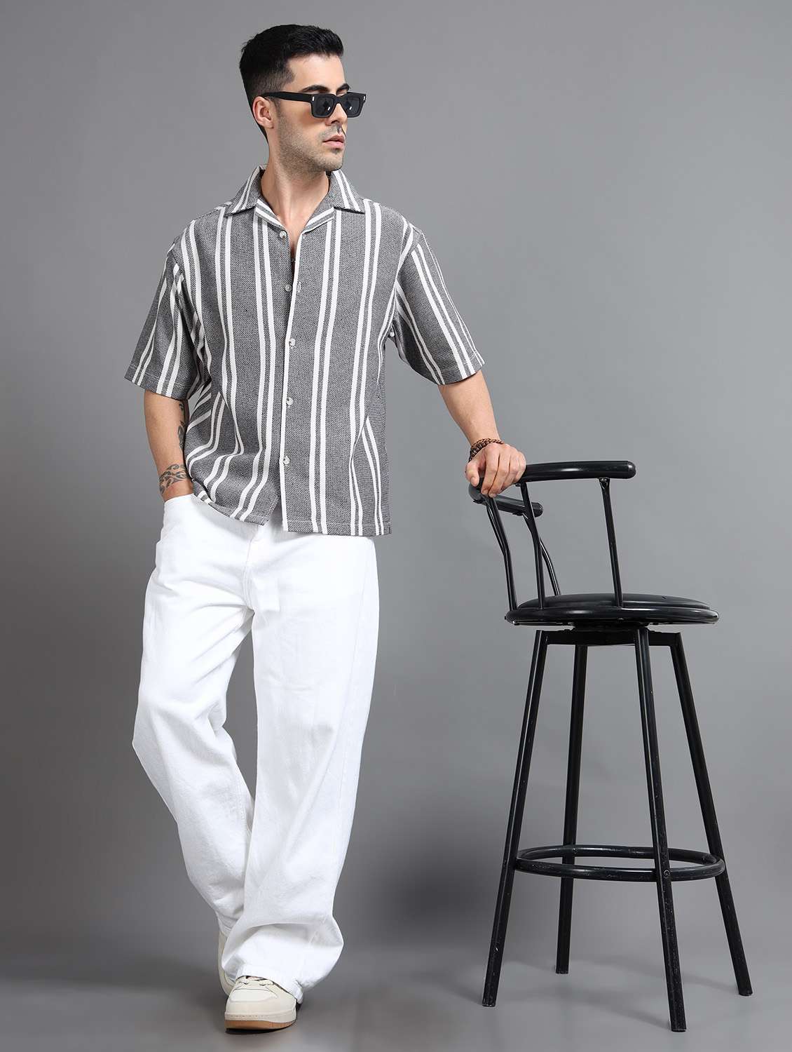 men striped short sleeve loose fit casual shirt - 22240964 -  Standard Image - 4