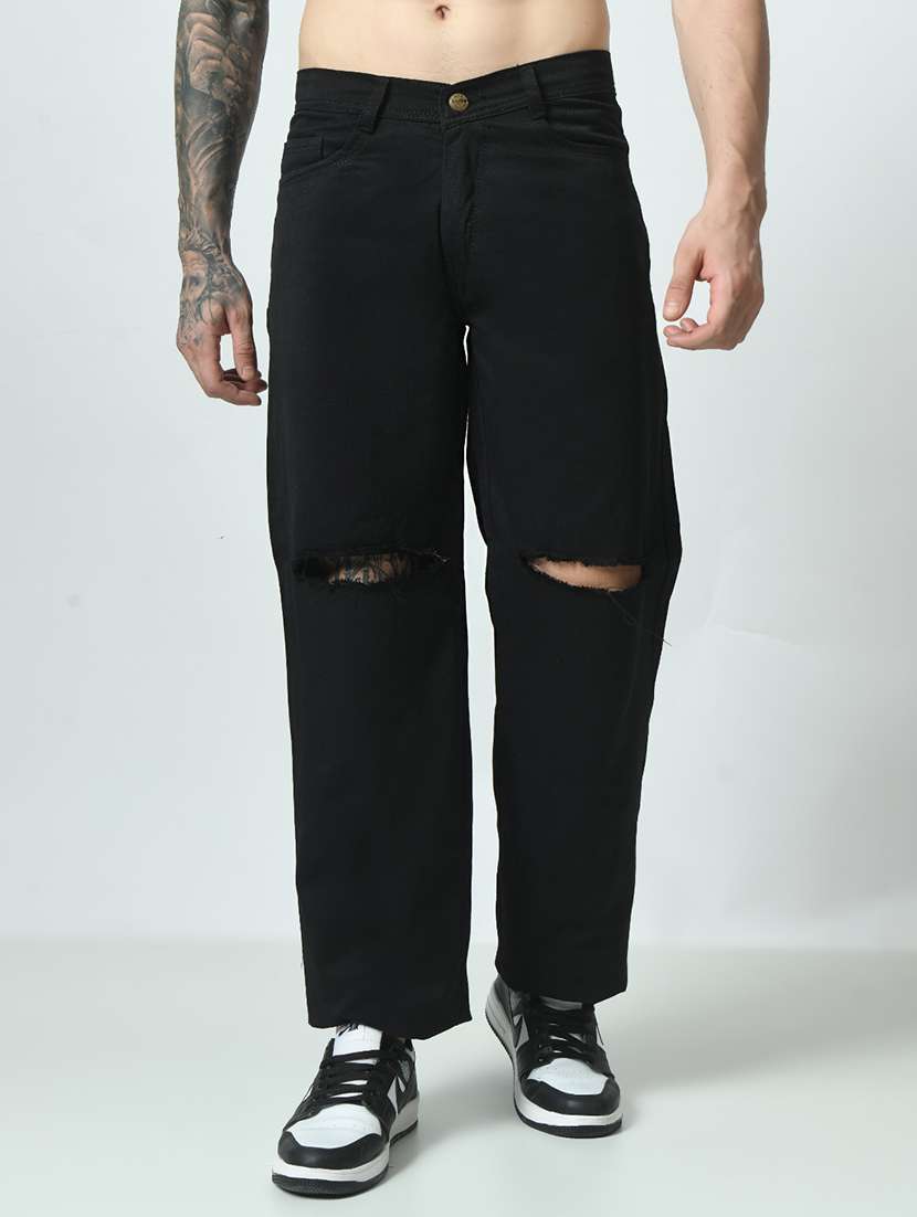 men slash knee mid rise relaxed fit jeans