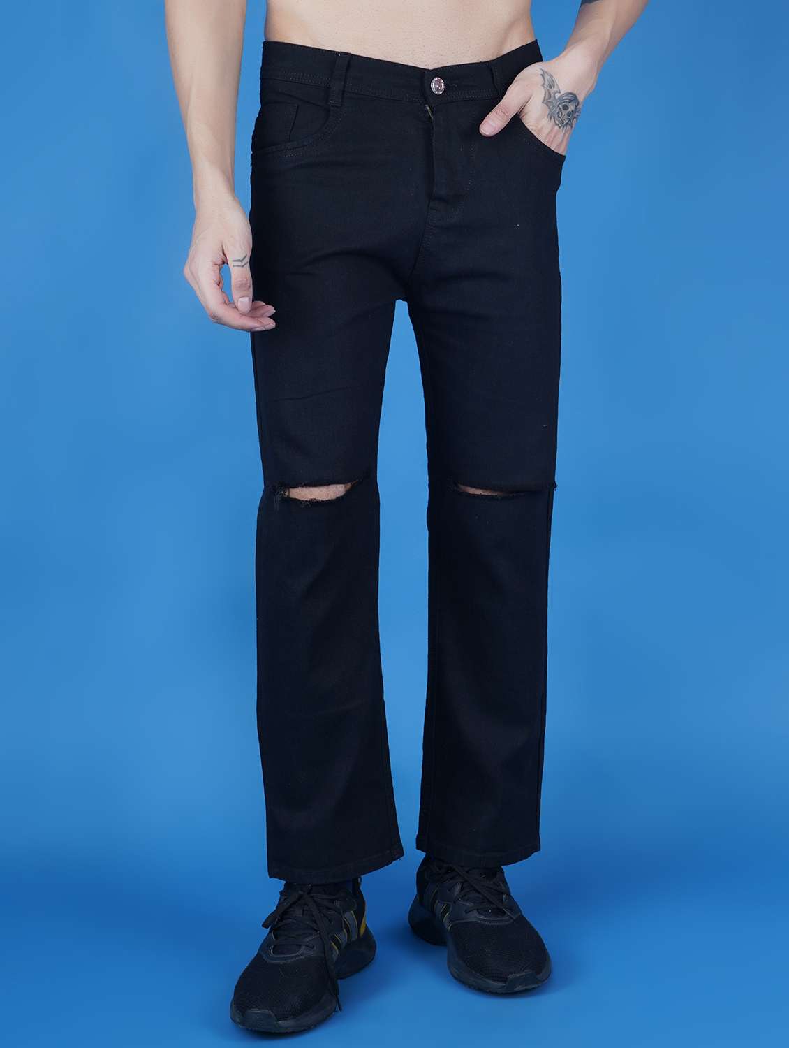 men slash knee mid rise relaxed fit jeans