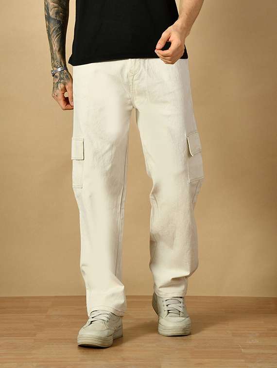 men solid mid rise relaxed fit cargo