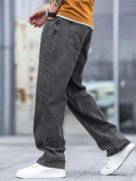 men plain mid rise baggy jeans - 22241051 -  Standard Image - 1