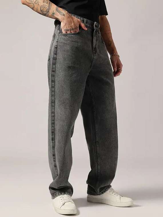 men plain mid rise baggy jeans - 22241055 -  Standard Image - 1