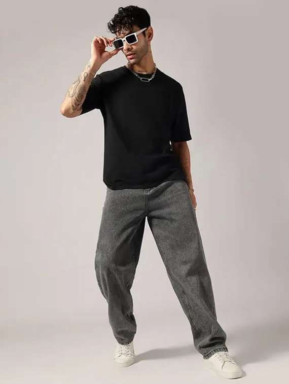 men plain mid rise baggy jeans - 22241055 -  Standard Image - 4