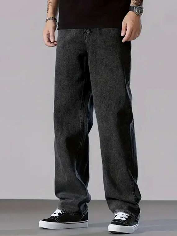 men plain mid rise baggy jeans