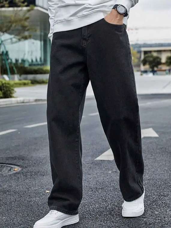 men plain mid rise relaxed fit jeans