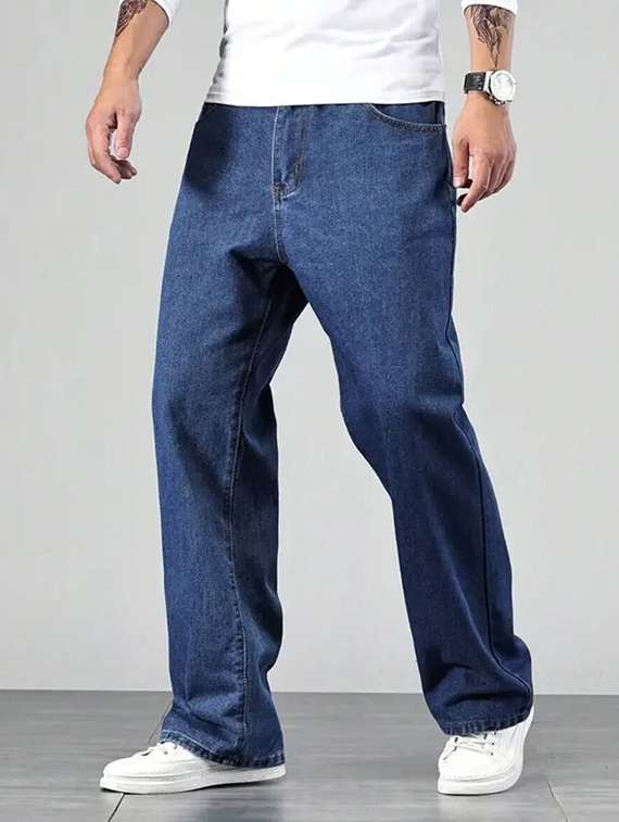 men plain mid rise baggy jeans