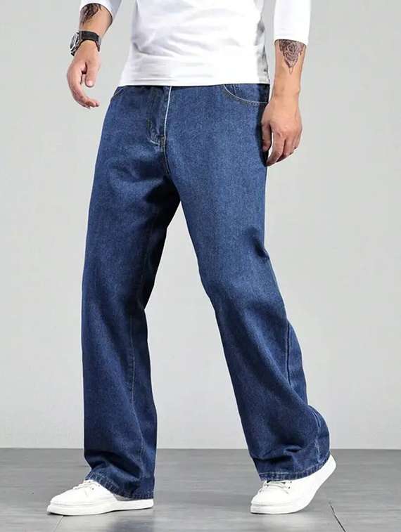 men plain mid rise baggy jeans - 22241101 -  Standard Image - 1