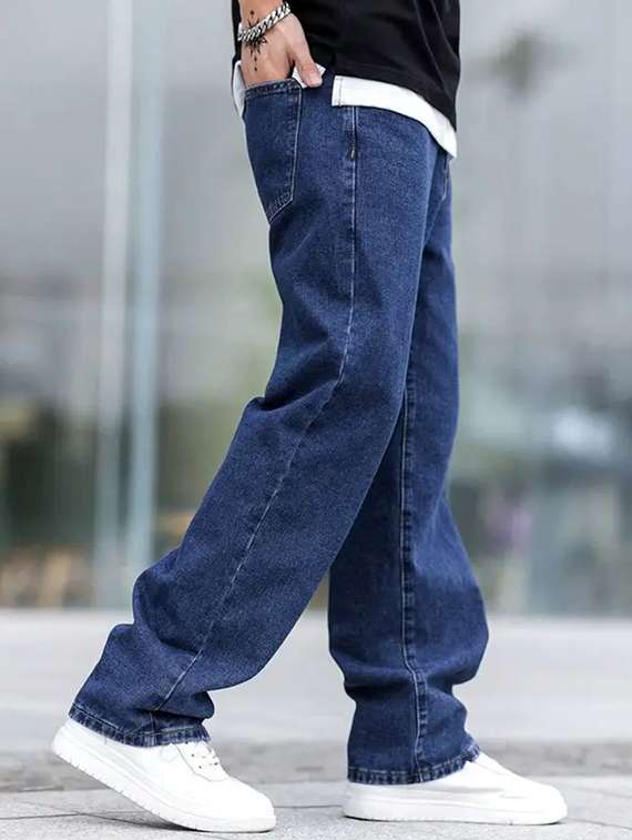 men plain mid rise baggy jeans - 22241102 -  Standard Image - 1