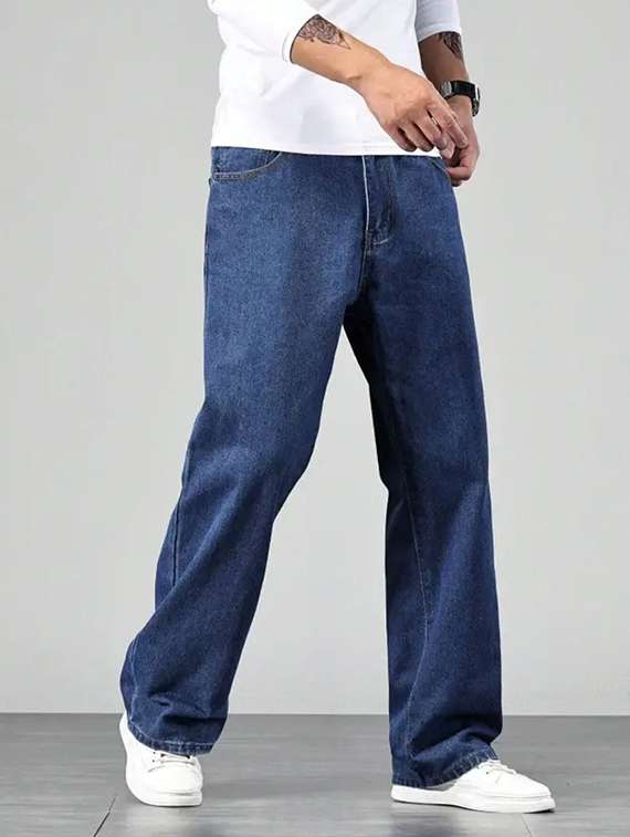 men plain mid rise baggy jeans - 22241103 -  Standard Image - 1