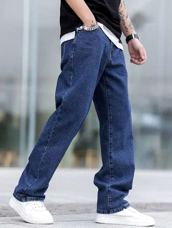 men plain mid rise baggy jeans