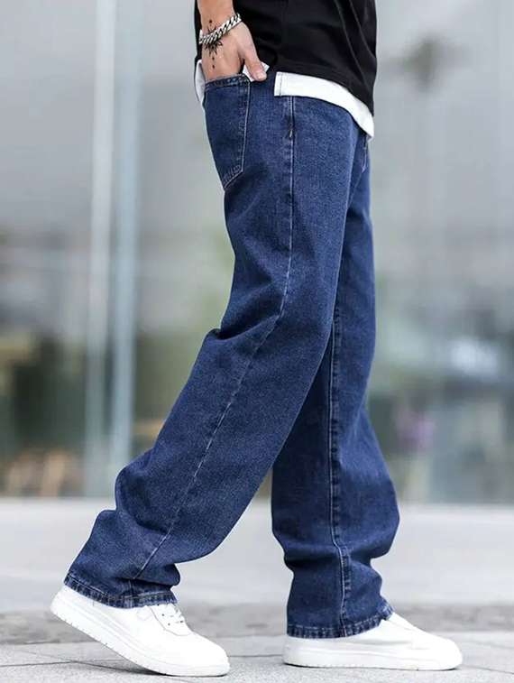 men plain mid rise baggy jeans - 22241108 -  Standard Image - 1