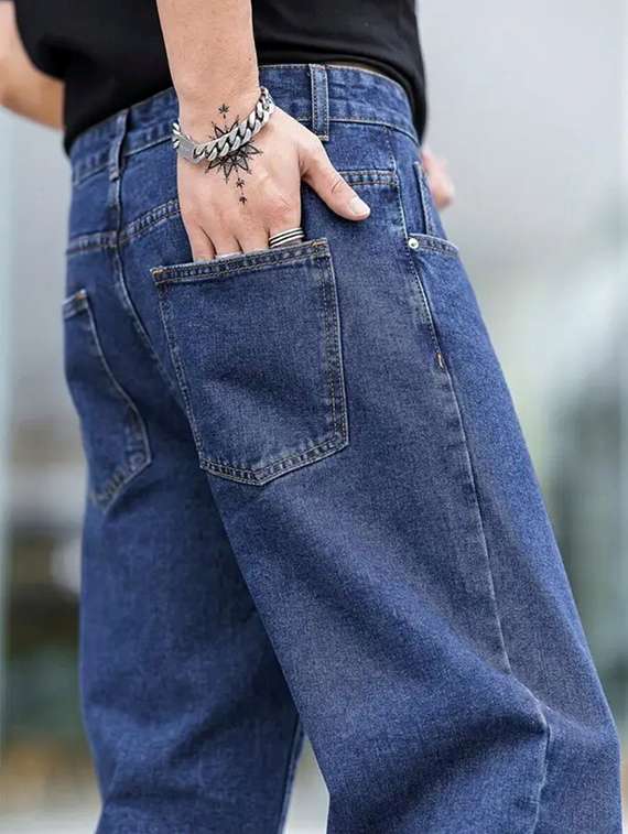 men plain mid rise baggy jeans - 22241108 -  Standard Image - 4