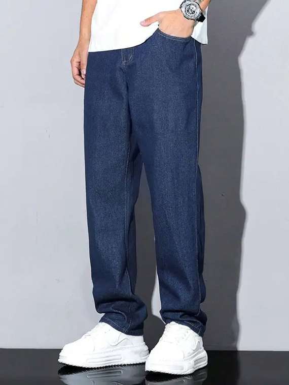 men plain mid rise relaxed fit jeans