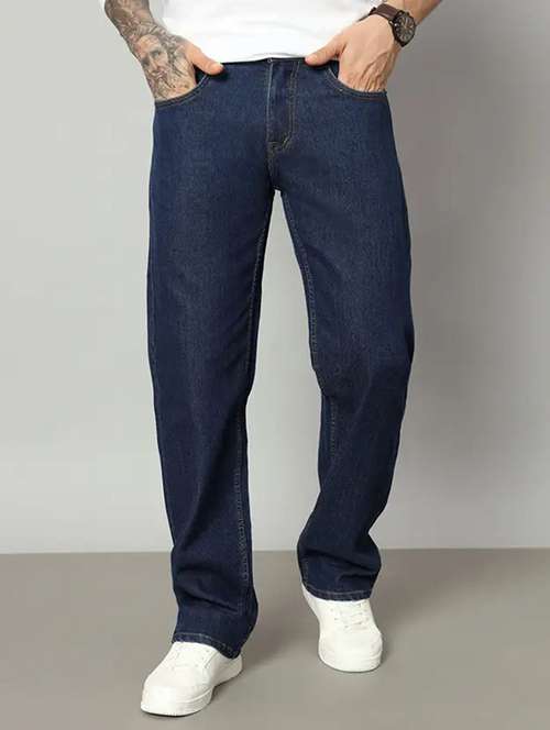 men plain mid rise relaxed fit jeans - 22241110 -  Standard Image - 0