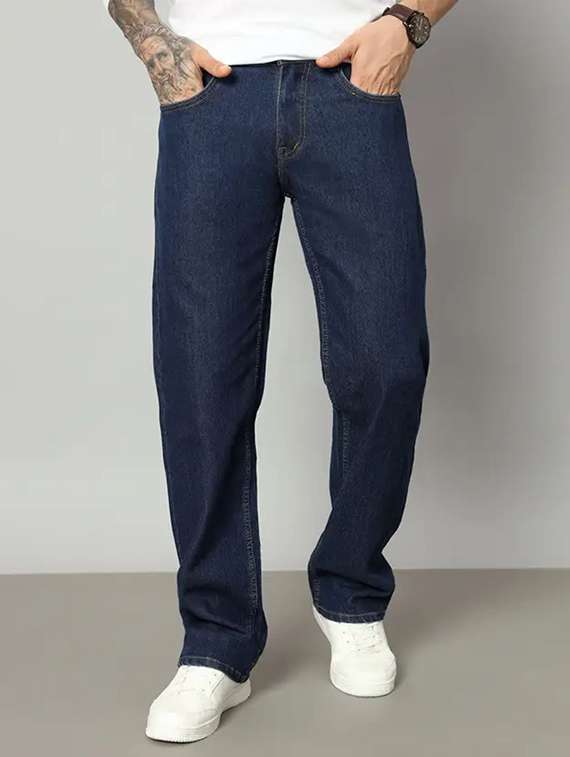 men plain mid rise relaxed fit jeans
