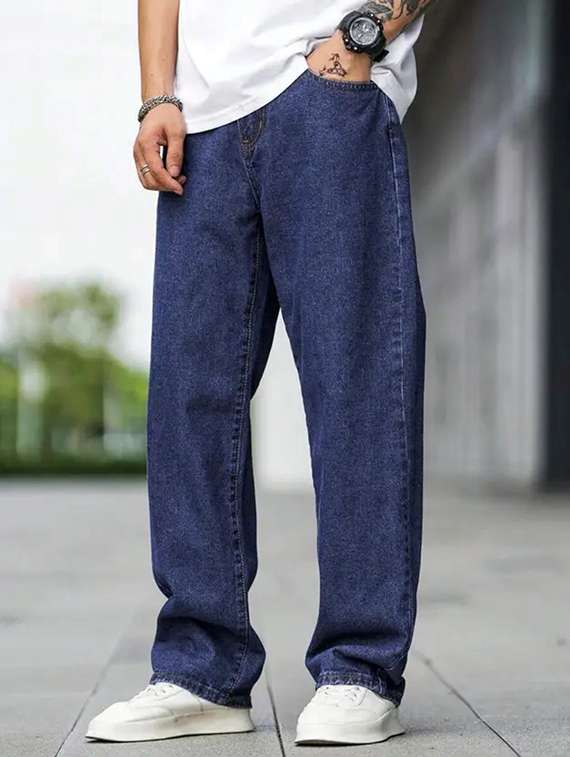 men plain mid rise baggy jeans - 22241112 -  Standard Image - 1