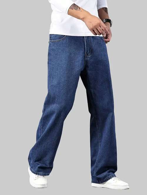 men plain mid rise relaxed fit jeans - 22241113 -  Standard Image - 0