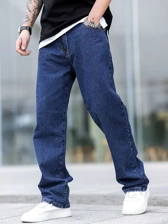 men plain mid rise relaxed fit jeans