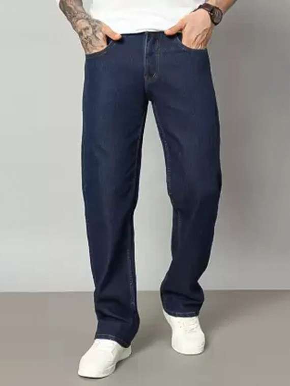 men plain mid rise relaxed fit jeans