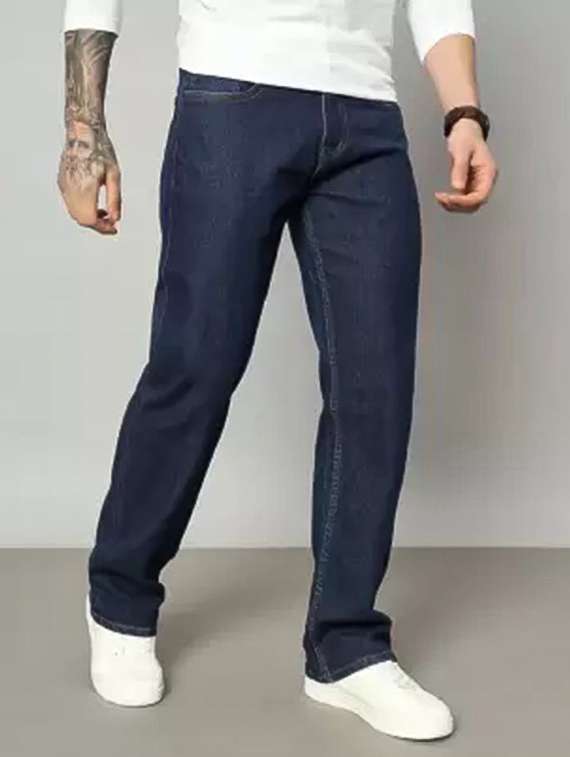 men plain mid rise straight fit jeans - 22241129 -  Standard Image - 1