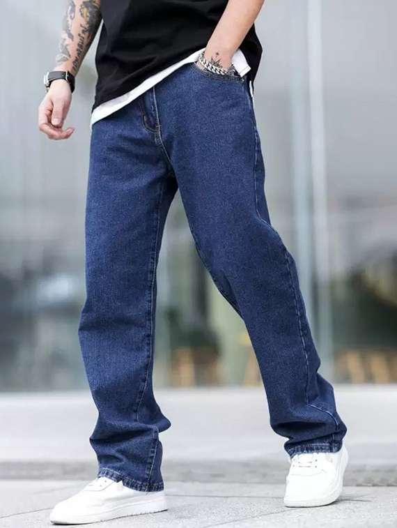 men plain mid rise baggy jeans