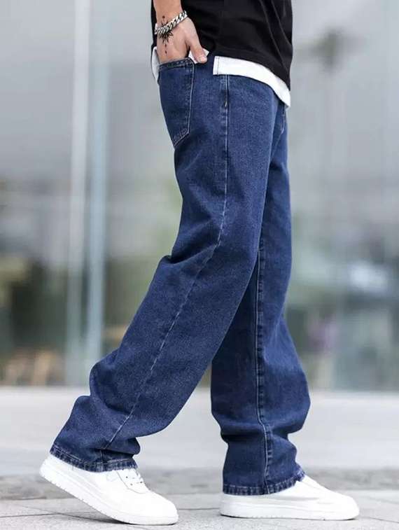 men plain mid rise baggy jeans - 22241135 -  Standard Image - 1