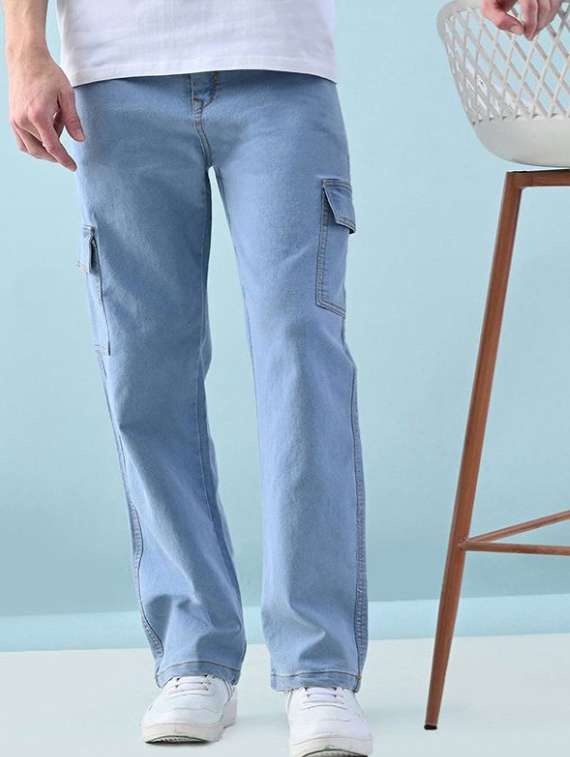 men solid mid rise relaxed fit cargo