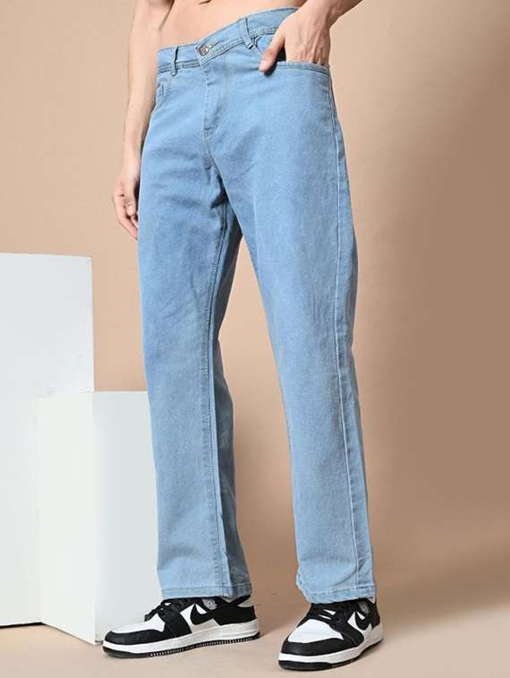 men plain mid rise straight fit jeans