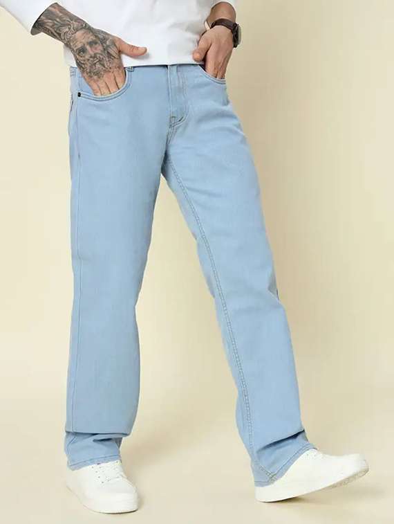 men plain mid rise straight fit jeans - 22241191 -  Standard Image - 1