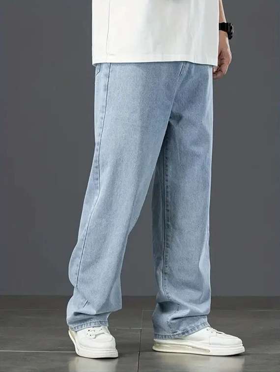 men plain mid rise baggy jeans - 22241192 -  Standard Image - 1