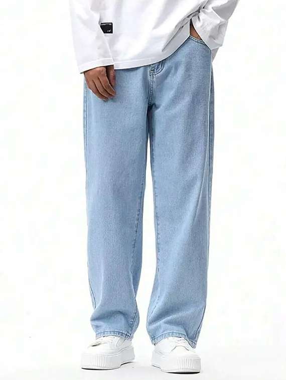 men plain mid rise baggy jeans