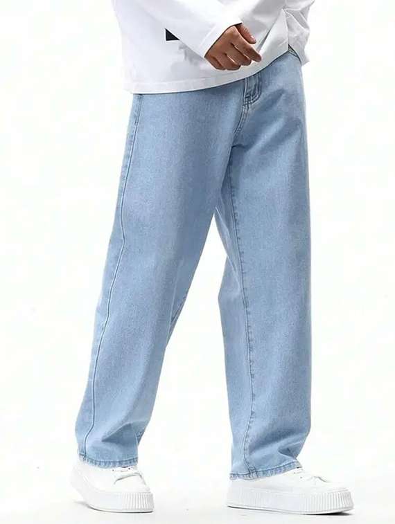men plain mid rise baggy jeans - 22241193 -  Standard Image - 1