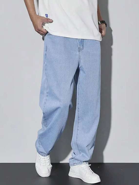 men plain mid rise baggy jeans - 22241194 -  Standard Image - 1