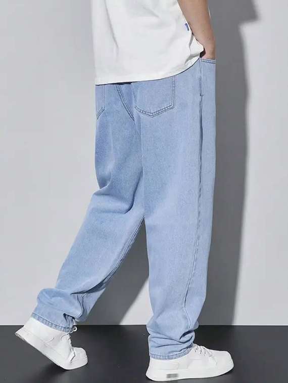 men plain mid rise baggy jeans - 22241194 -  Standard Image - 4