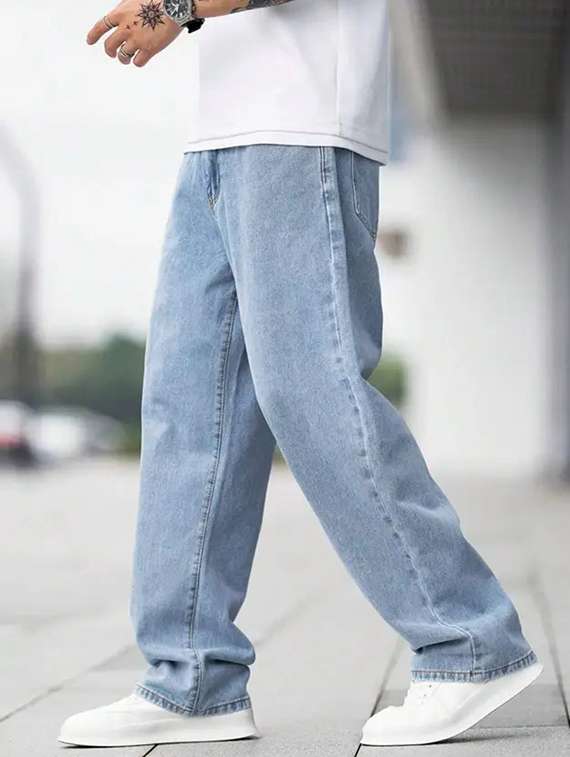 men plain mid rise baggy jeans