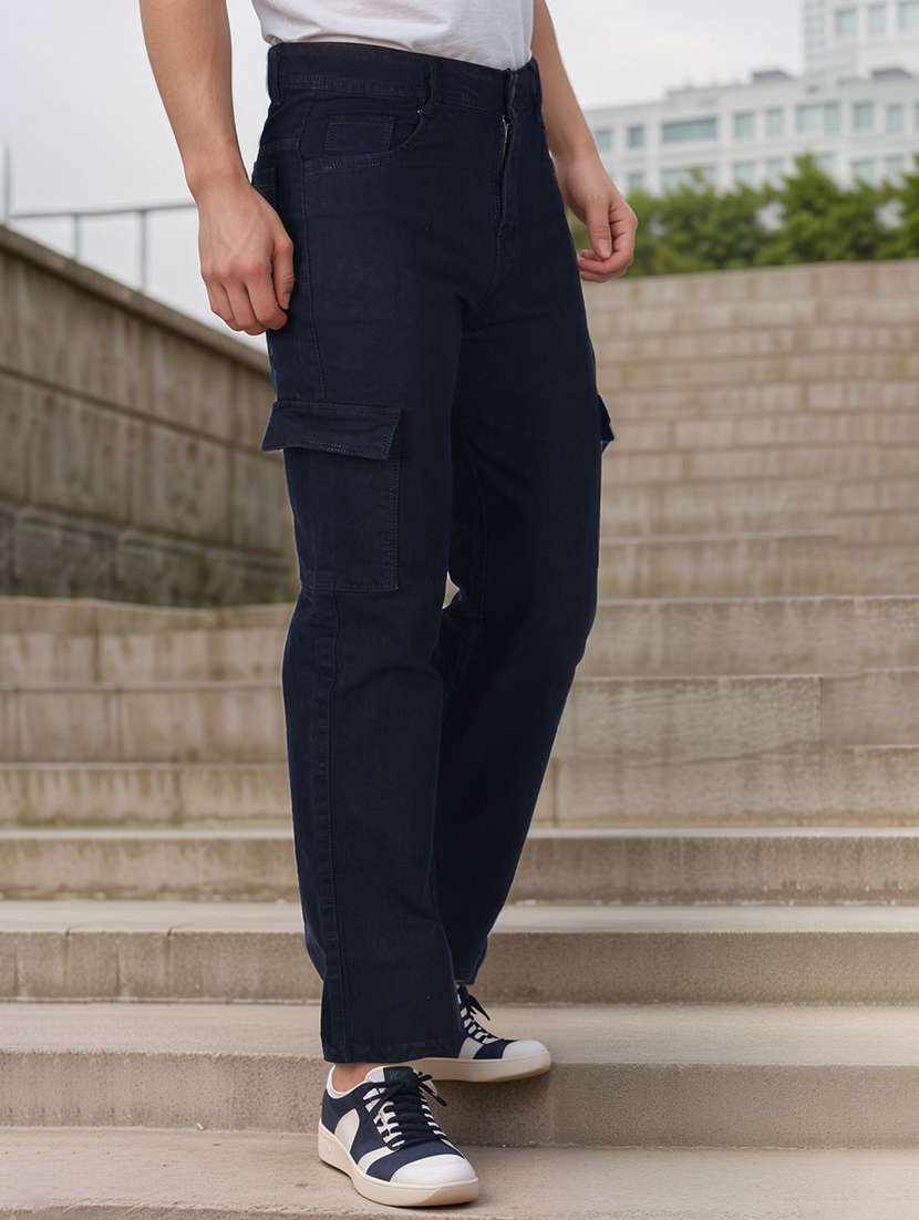 men solid mid rise relaxed fit cargo