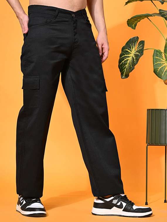 men solid mid rise relaxed fit cargo