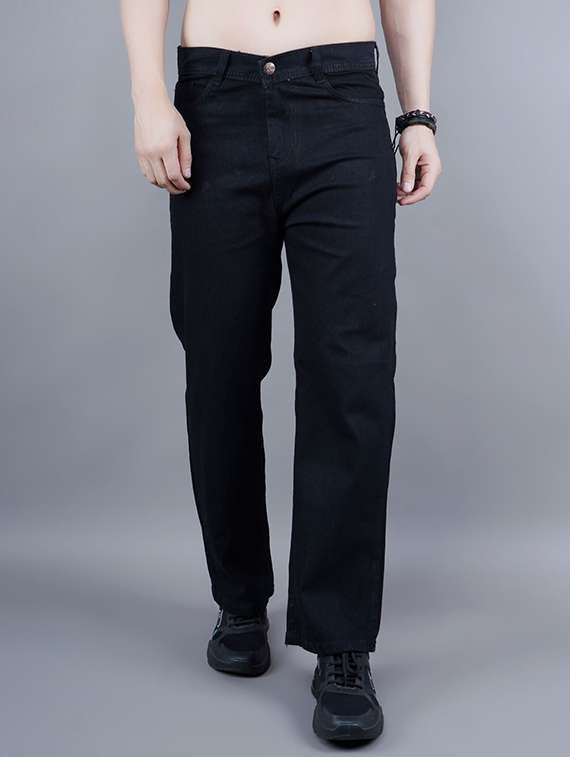 men plain mid rise relaxed fit jeans