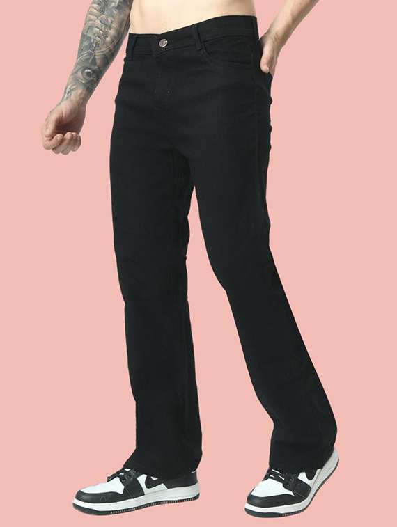 men plain mid rise relaxed fit jeans