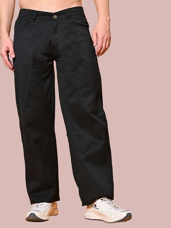 men plain mid rise relaxed fit jeans