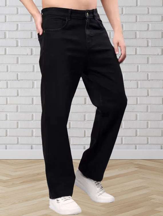 men plain mid rise relaxed fit jeans