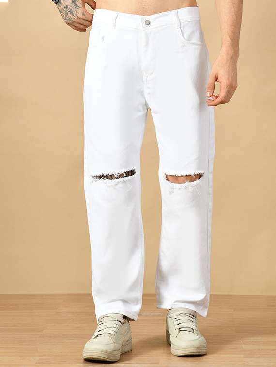 men slash knee mid rise relaxed fit jeans